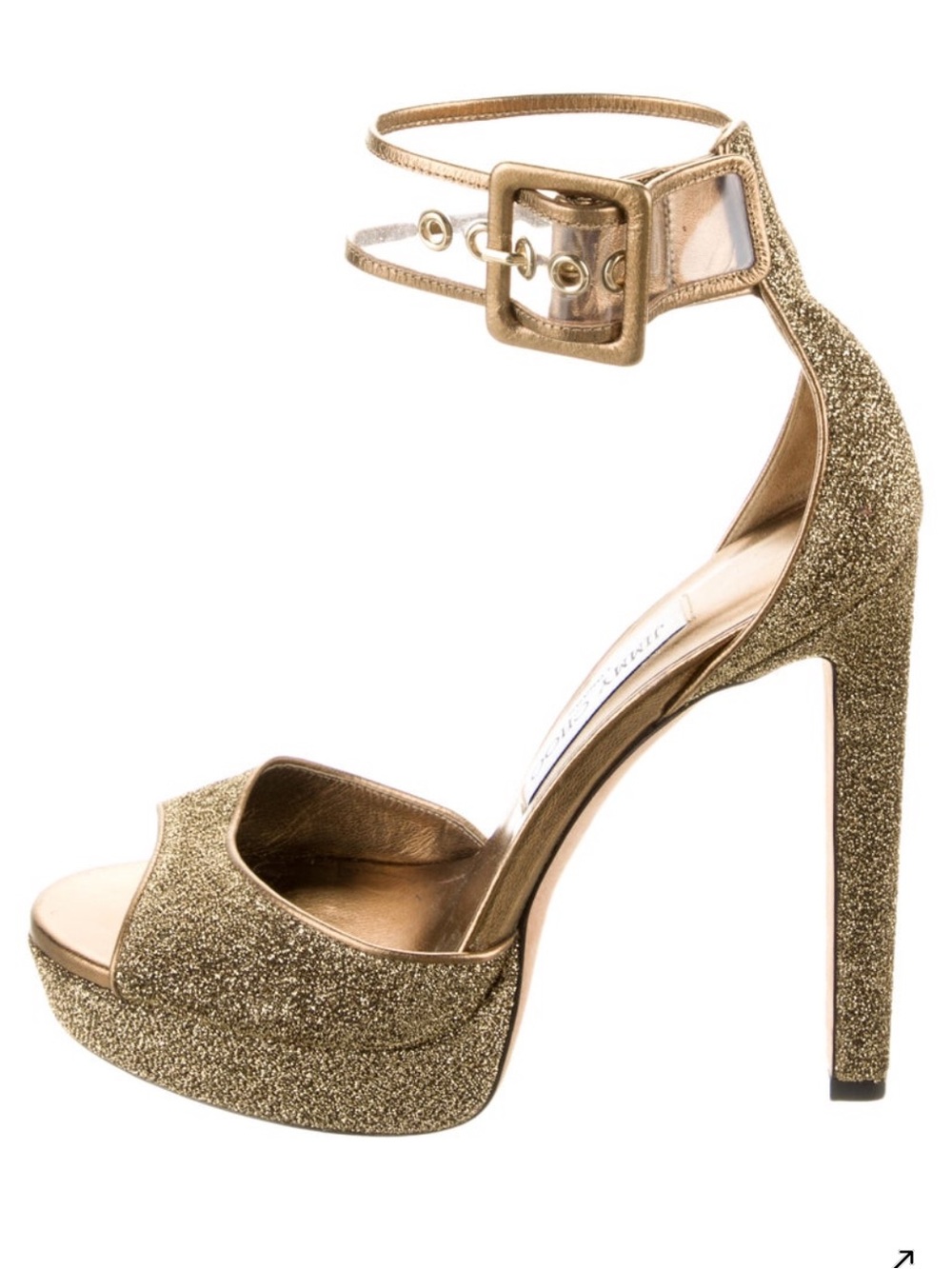 Jimmy Choo Gold Glitter Platform Ankle-Strap Heels - Picture 9 of 11